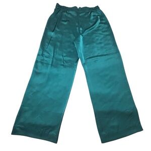 Teal Satin Wide-Leg Pants
